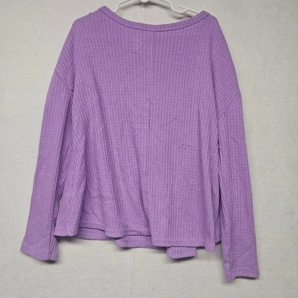 Justice Girls Purple Waffle Knit Shirt Lace Up Long Sleeve Size XS (5/6)
